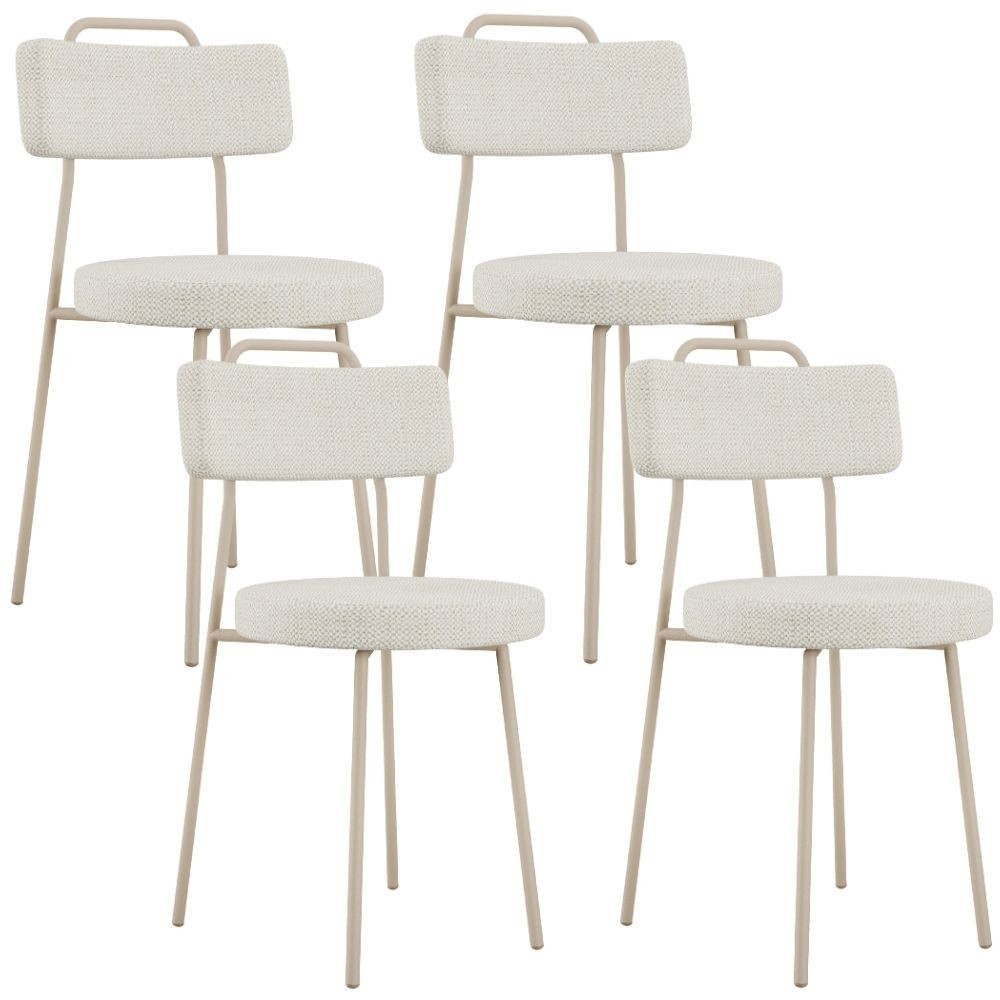 Kit 04 Cadeiras Decorativas Estofada Sala Jantar Barcelona Arena L02 Linho Champagne - Lyam