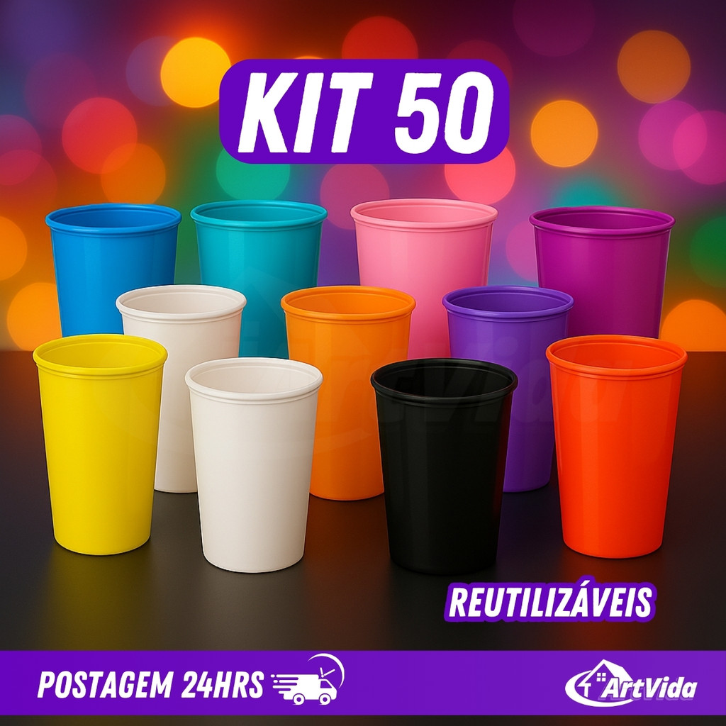 ​KIT Copos Plásticos 330ml Altos Long Neck Reutilizável Personalize Festas Eventos - ArtVida em Oferta na Shopee