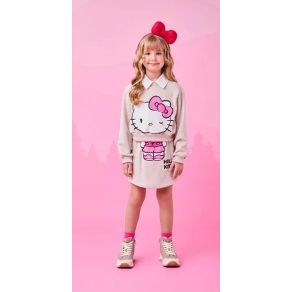 Conjunto Infantil   Casaco e Short  Momi Hello kitty