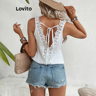 Lovito Boho Blusa Feminina Lisa de Jacquard com Laço Traseiro LBL09041