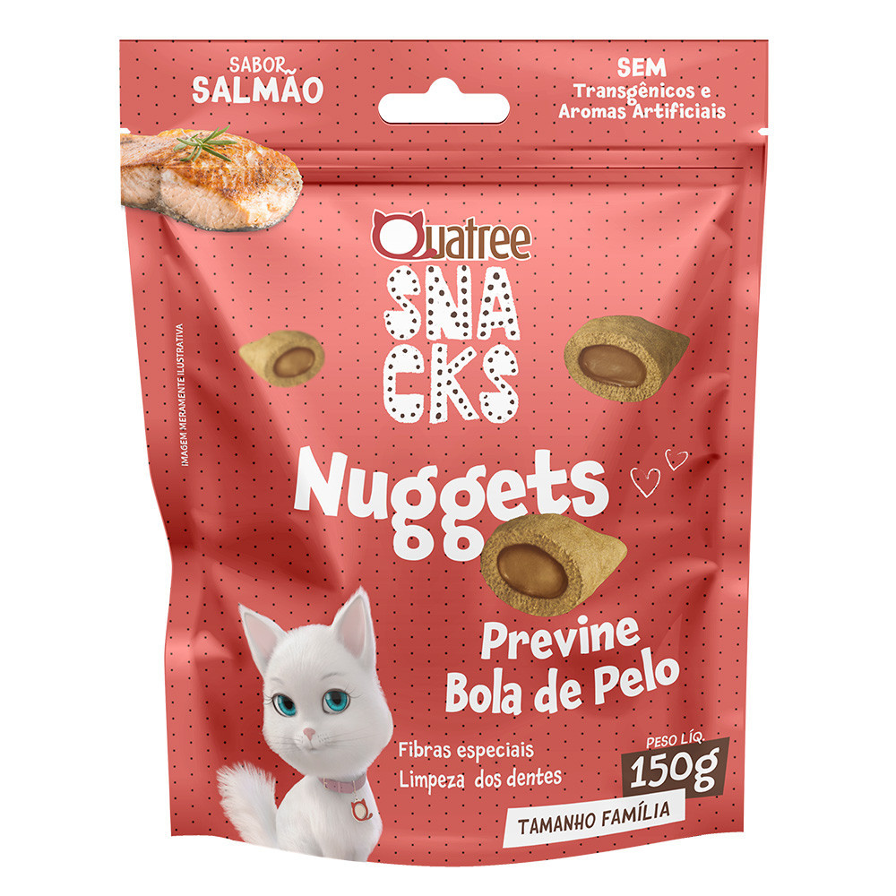 Snack Quatree Nuggets Para Gatos Bola de Pelo Sabor Salmão 150g em Oferta na Shopee