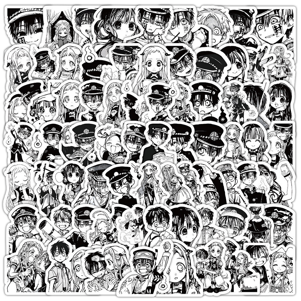 100PCS Anime Preto E Branco Hanako-kun Adesivos De Grafite Para Bagagem De Telefone Decalques Notebook Crianças Gravação De Presentesyourlife