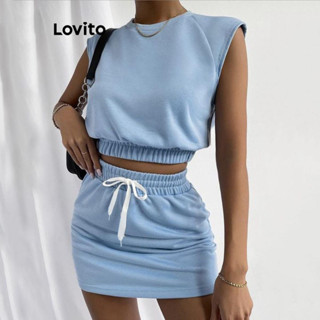 Lovito Conjunto De Saia Casual Lisa Com Renda Para Mulheres LNL43152