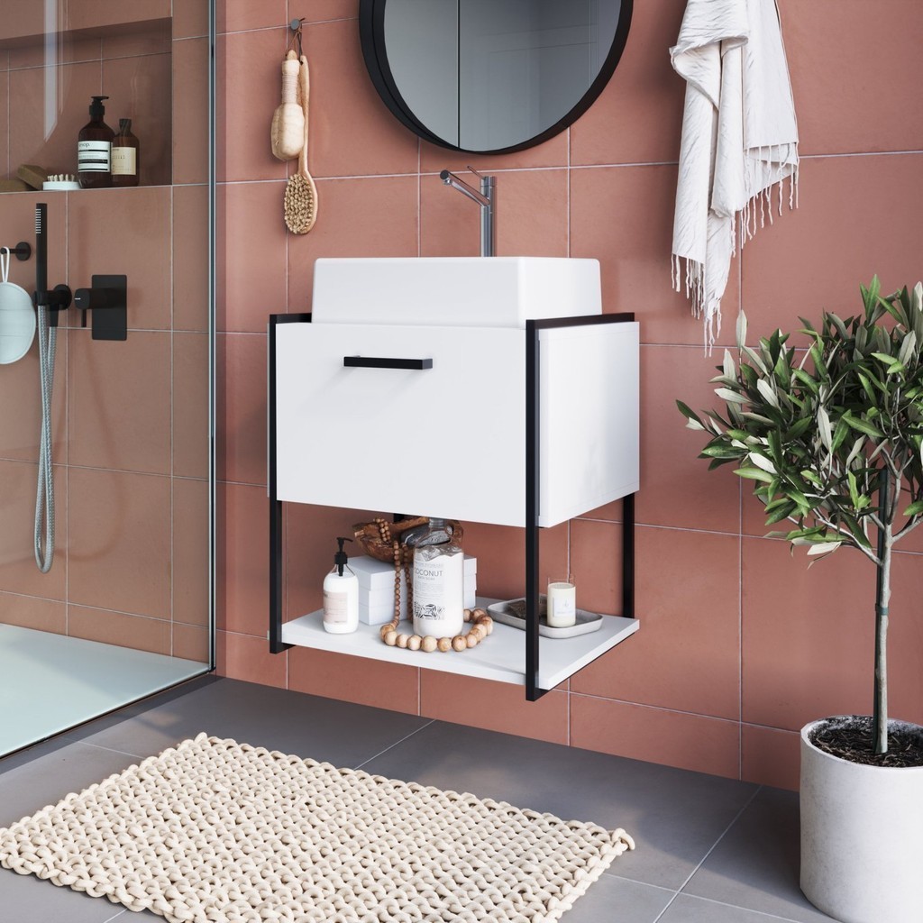 Gabinete Suspenso para Banheiro 50cm com Cuba  Preto/Branco em Oferta na Shopee