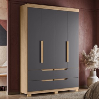 Guarda Roupa Solteiro 4 Portas 4 Gavetas Doble  Freijó/Titanium em Oferta na Shopee