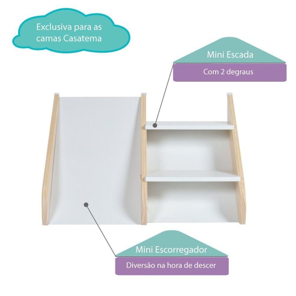 Detalhes do Kit Escadinha com Mini Escorregador II Casatema MadeiraOriginals Natural/Branco