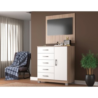 Cômoda Sapateira 1 Porta 5 Gavetas com Pés + Painel Tv até 43 Polegadas em Oferta na Shopee
