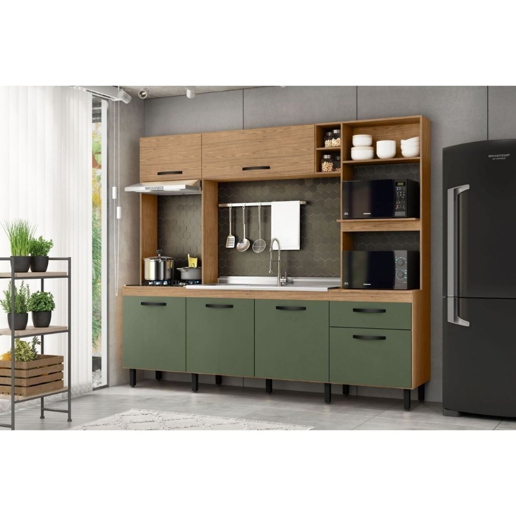 Cozinha Compacta Zoe 6 Portas e 1 Gaveta Freijó/Jade - Home & Living