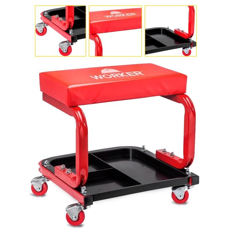 Banqueta Banquinho Para Mecânico 100kg Com Rodas Suporte Ferramentas Rodizio Profissional - WORKER - Home & Living