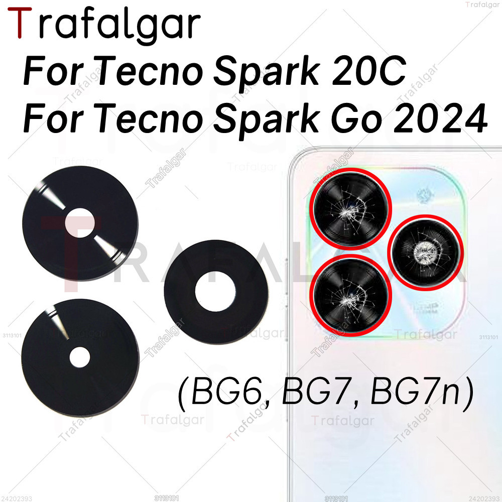 Lente De Vidro Da Câmera Traseira Para Tecno Spark 20C Go 2024 BG6 BG7 BG7n Substituição Com Adesivo