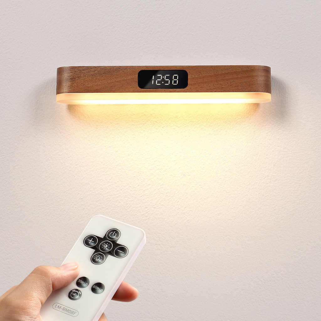 Luz De Relógio De Madeira Simples Sólida Controle Inteligente Pequena Lâmpada Noturna De Sucção Magnética De Parede USB Leitura LED Recarregável