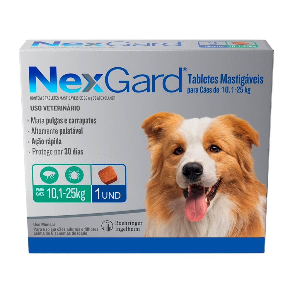 NexGard Antipulgas e Carrapatos para Cães de 10,1 a 25kg