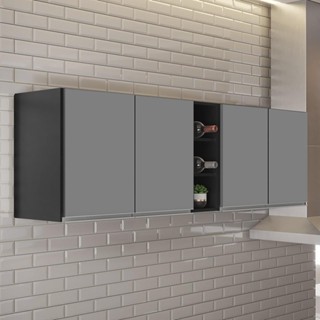 Armário de Cozinha Aéreo Califórnia Kit 2 e Nicho Adega Riad 180cm Preto/Cinza - Lumil em Oferta na Shopee