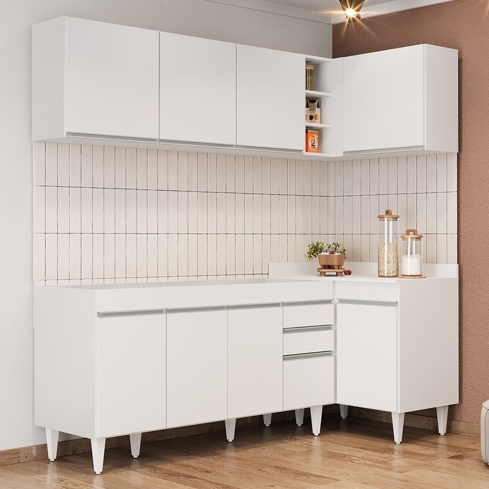 Armário de Cozinha Modulado de Canto Esquerdo 4 Peças CP49 Balcão sem Tampo Branco - Lumil em Oferta na Shopee