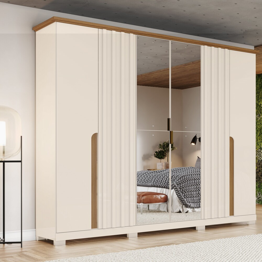 Guarda Roupa Casal 06 Portas 06 Gavetas com Espelho Napoli Henn