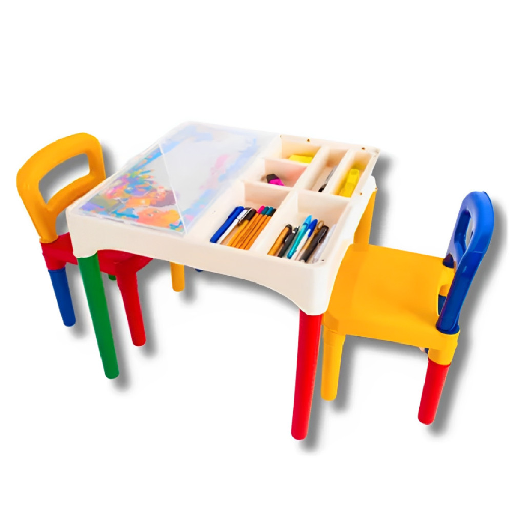 Mesa Mesinha Didática Colorida Infantil Com 2 Cadeiras 3 Adesivos Brinquedo Crianca