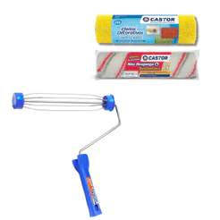 Kit Rolo de Textura + Rolo Não Respinga + 1 Cabo - Castor