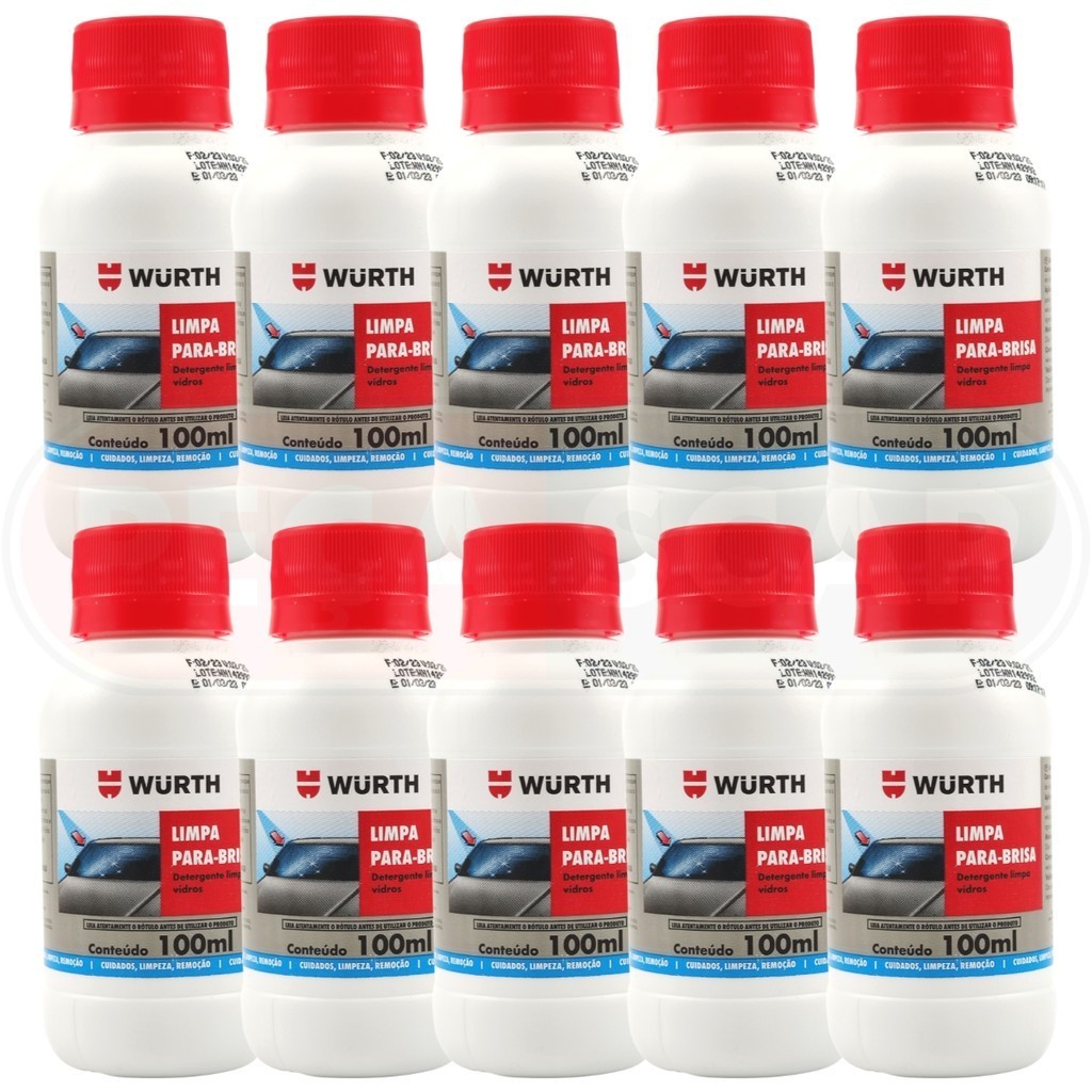 Kit 10 Limpa Para-Brisa Wurth 100ml Fluido Liquido Limpeza De Parabrisa Automotivo
