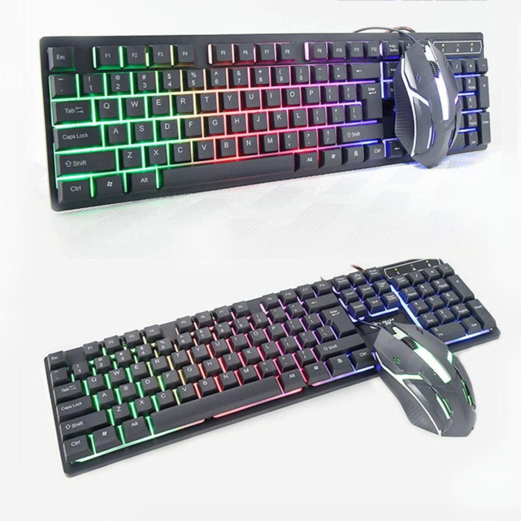 Kit Teclado Mecânico e Mouse Óptico Gamer com Led 3 Cores RGB Ilumindo Multimídia Jogar Gameplay