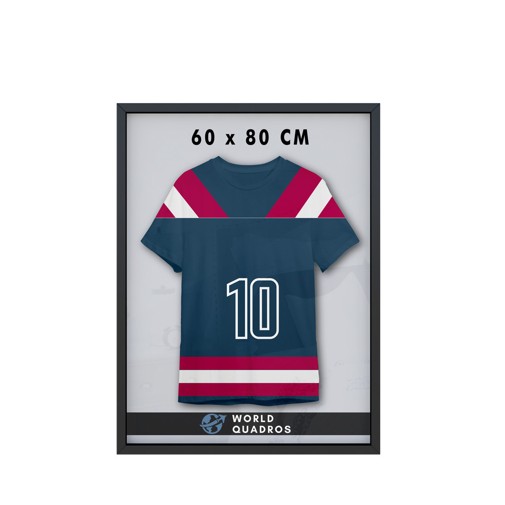 Moldura Caixa Alta 60x80 Decoração Camiseta Time Futebol Basquete Fundo MDF Branco C/ Proteção Vidro