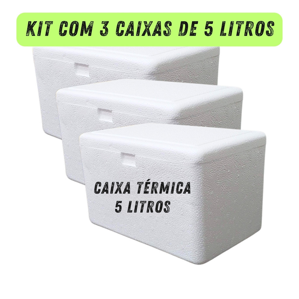 Kit com 3 Caixas Térmicas de Isopor 5 Litros 28,60 x 18,50 x 17,60cm Medicamentos Alimentos Bebidas