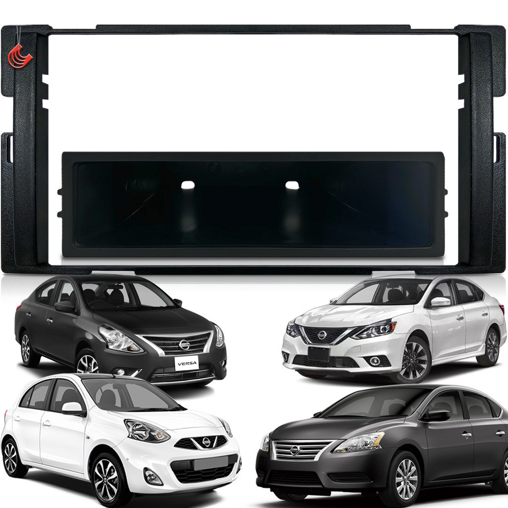 Moldura Painel 2Din Tela Central Multimidia Dvd Mp5 7 polegadas Preta Nissan New March Versa Sentra