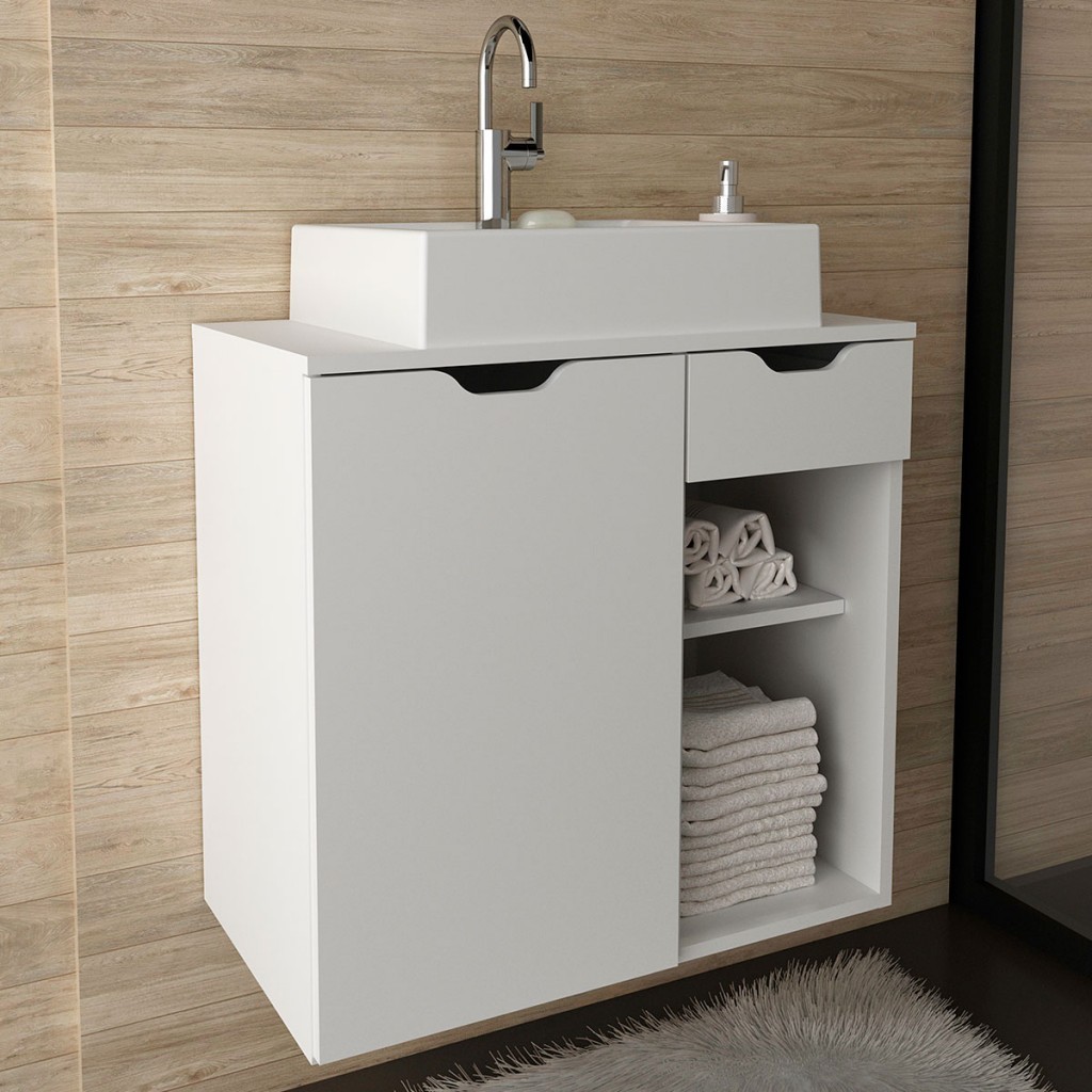 Armário de Banheiro 1 Porta 1 Gaveta Branco Bn3605 - Tecno Mobili em Oferta na Shopee