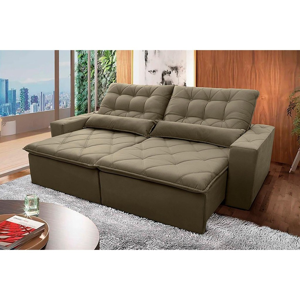Sofá Retrátil Reclinável Islândia 2,70m Suede Velut Bege  Molas no Assento - King House