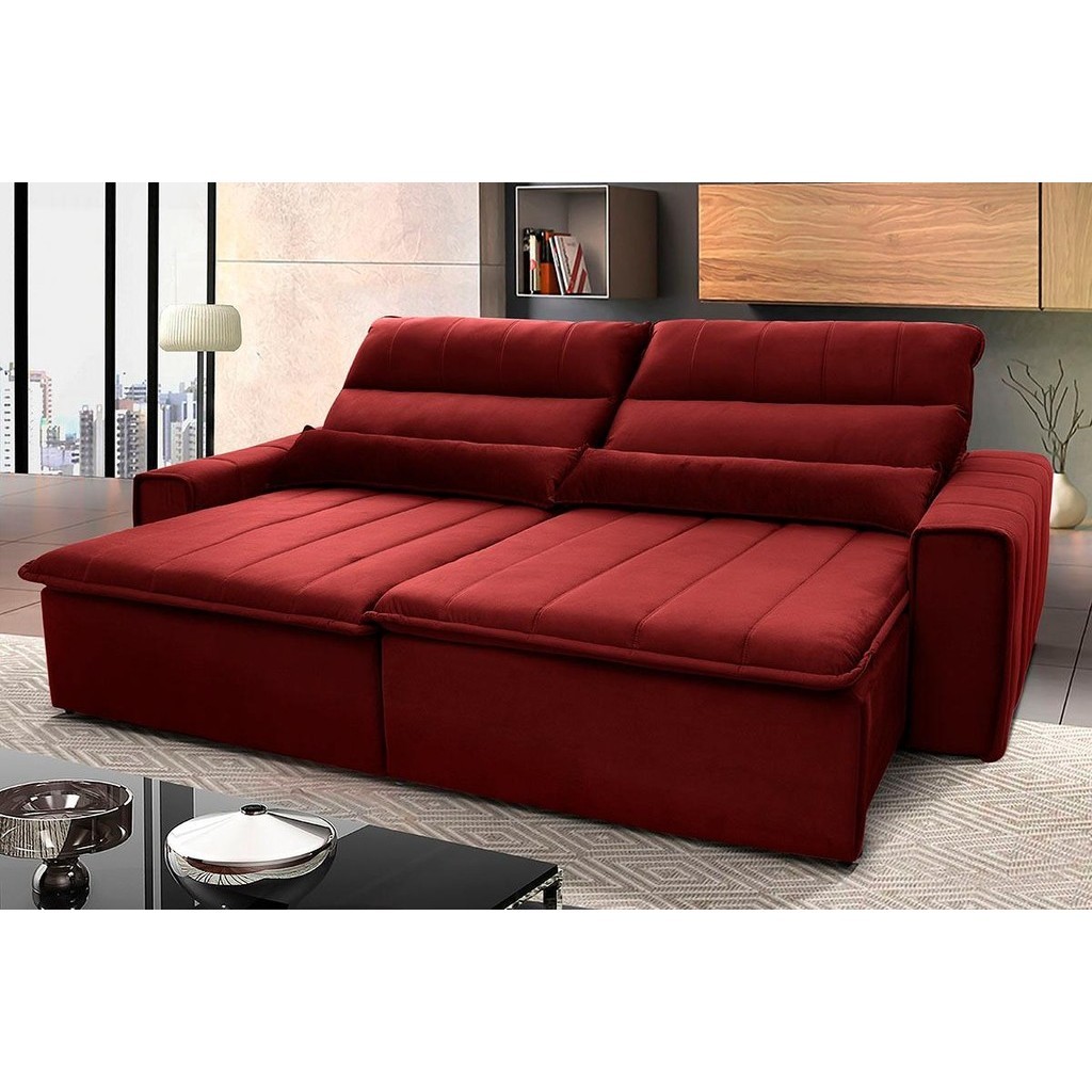 Sofá Retrátil Reclinável Patagônia 2,50m Suede Velut Vermelho  Molas no Assento - King House