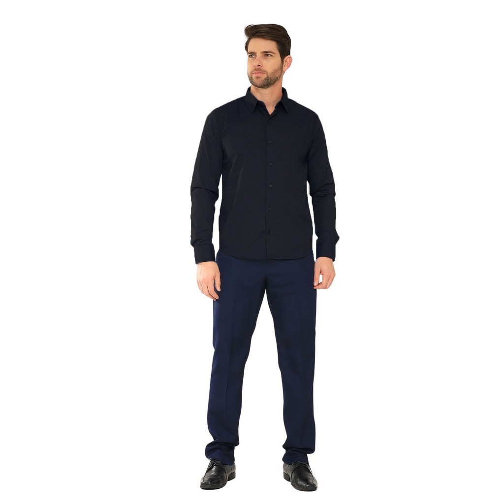 KIT Masculino 2 peças- Camisa Social Slim Preta e Calça Social Azul Marinho