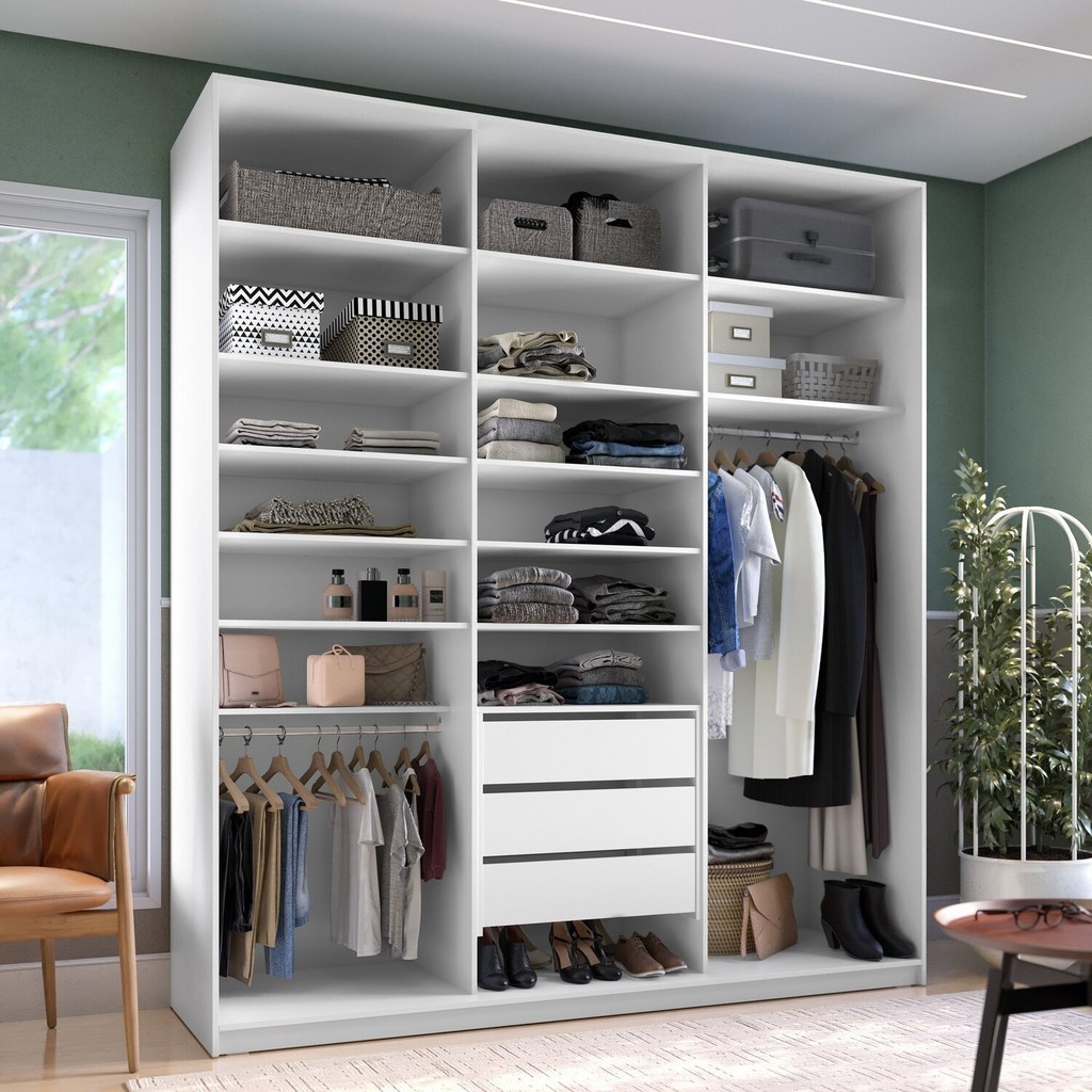 Closet Casal 100% MDF BP 3 Vaos 3 Gavetas Sion Branco - Home & Living