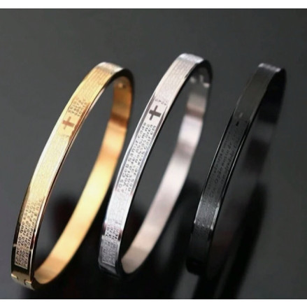 Pulseira Bracelete de Pai Nosso Masculina Dourado Prata e Preto Aço inoxidável 316L