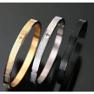 Pulseira Bracelete de Pai Nosso Masculina Dourado Prata e Preto Aço inoxidável 316L