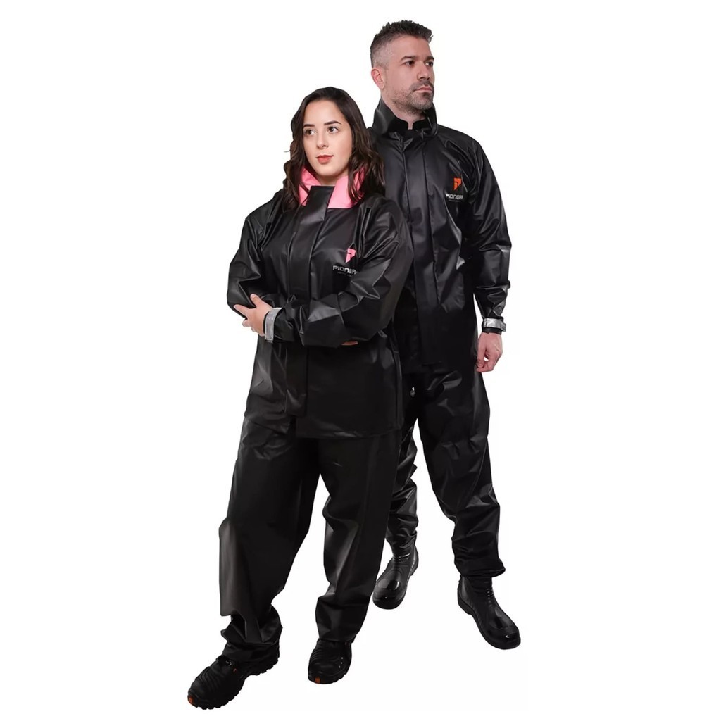 Conjunto de Capa de Chuva Pvc 0,30mm - Bravo Gola - Feminino (Gola Rosa) Preto Tamanho M Pioneira - 2200FEM-F-PRE-M em Oferta na Shopee