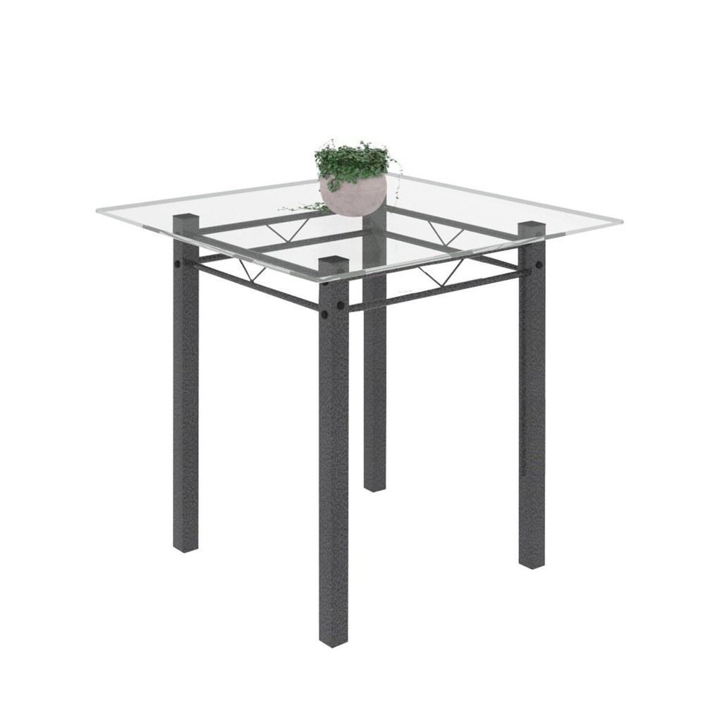 Mesa Tubular 75x75cm Tampo de Vidro 4 Lugares Júlia Martelado Prata em Oferta na Shopee