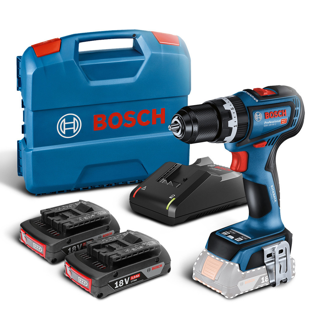 Furadeira de Impacto GSB 18V-90C Bosch Parafusadeira Brushless 18V Carregador 2 Baterias Maleta em Oferta na Shopee