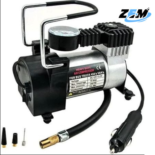 Compressor Veicular De Ar Mini Elétrico Portátil Prata 12V Com Manômetro Encher Pneu Bicicleta, Carro, Caminhão, Onibus, Vans Alta Pressão Com 3 Bicos Para Inflar em Oferta na Shopee