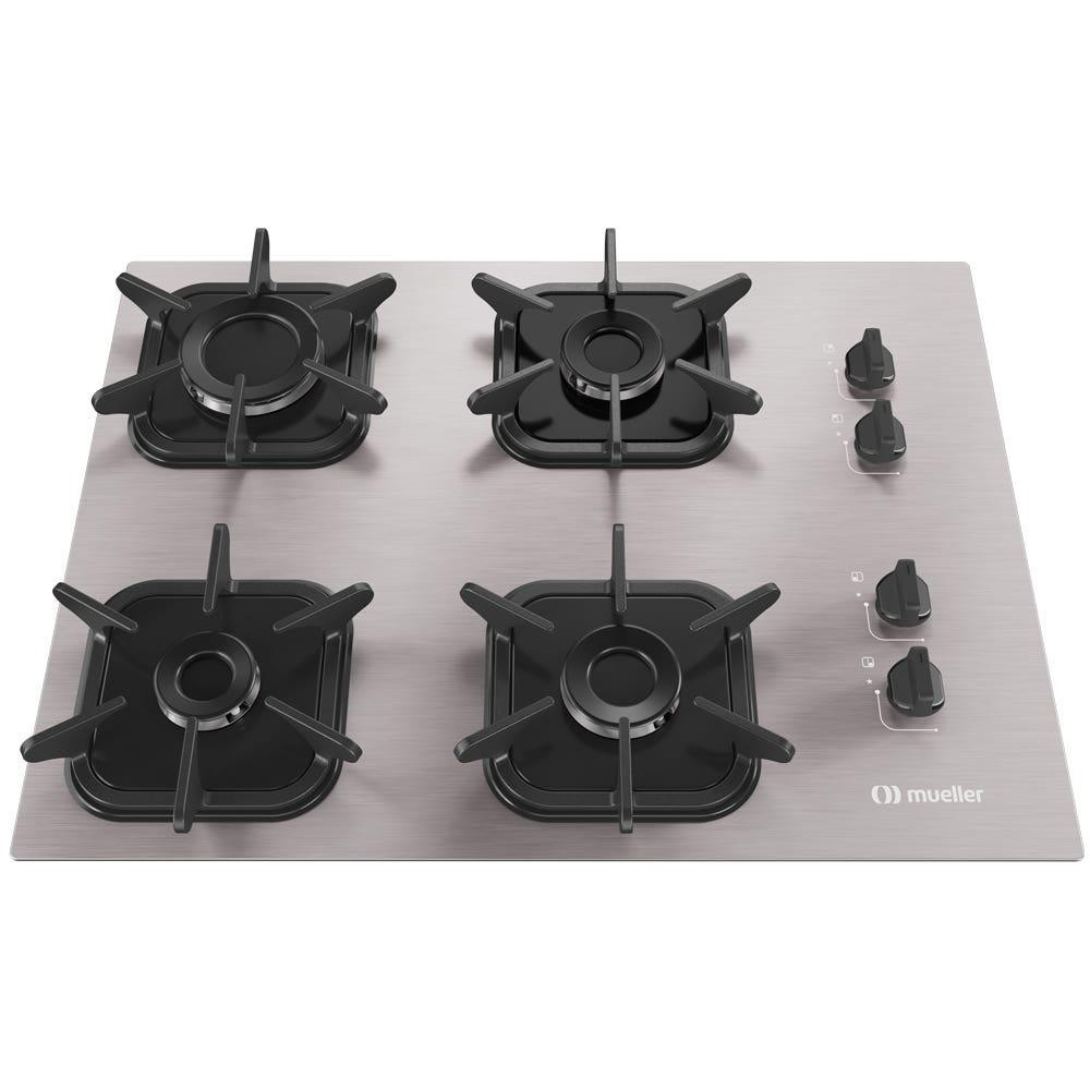 Cooktop a Gás Mueller 4 Bocas mesa em Alumínio com Queimador Ultra Chama e Grades em Ferro Fundido MCG4BK Bivolt em Oferta na Shopee