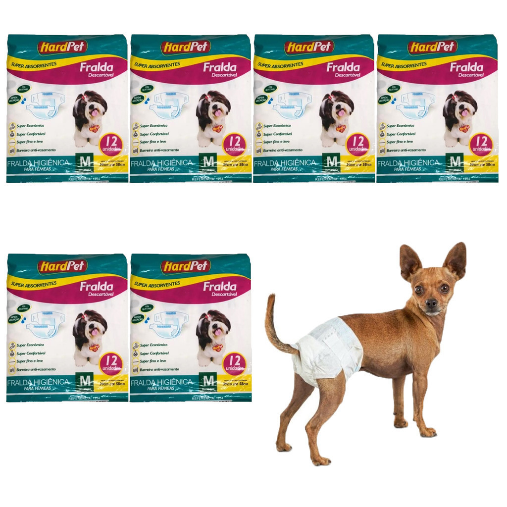 Fralda Descartável Higiênica Cães Fêmea Hard Pet M - 6 Unidades