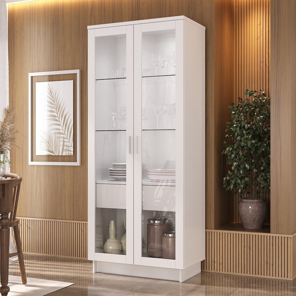 Cristaleira 2 Portas 1 Gaveta com Led 8600 - Home & Living