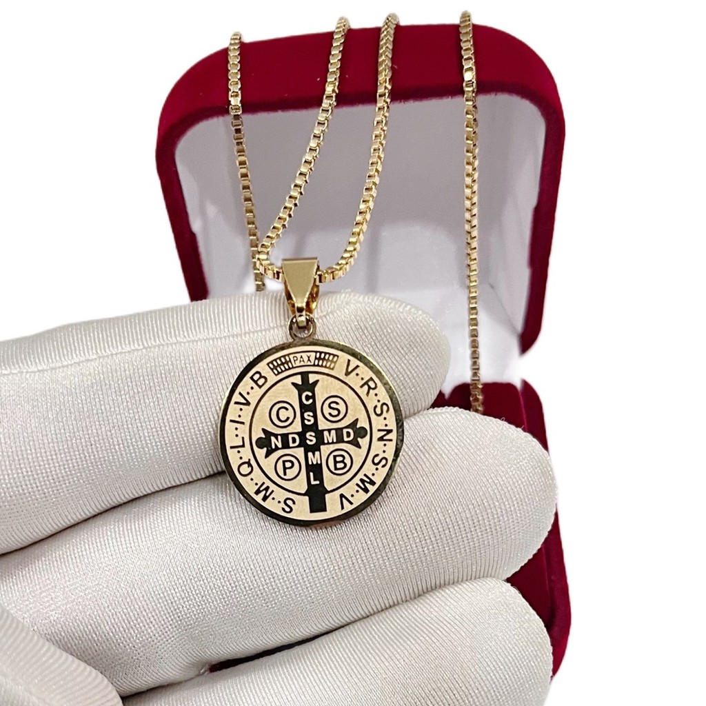 Medalha São Bento Duplaface + Corrente Veneziana Fina  Aço Inoxidável Unissex em Oferta na Shopee