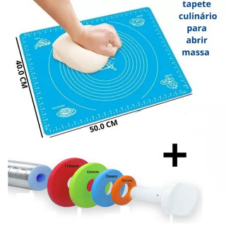 Tapete de silicone culinario 50x40 cm + Rolo De Massa Ajustável Em Aço Inox - Disco Nivelador - 35cm em Oferta na Shopee