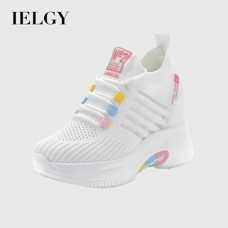 IELGY Sapatos Esportivos Femininos Brancos Aumentados , Casuais E Versáteis , Sola Grossa , Malha Fina , Respirável , Pa