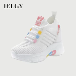 IELGY Sapatos Esportivos Femininos Brancos Aumentados , Casuais E Versáteis , Sola Grossa , Malha Fina , Respirável , Pa
