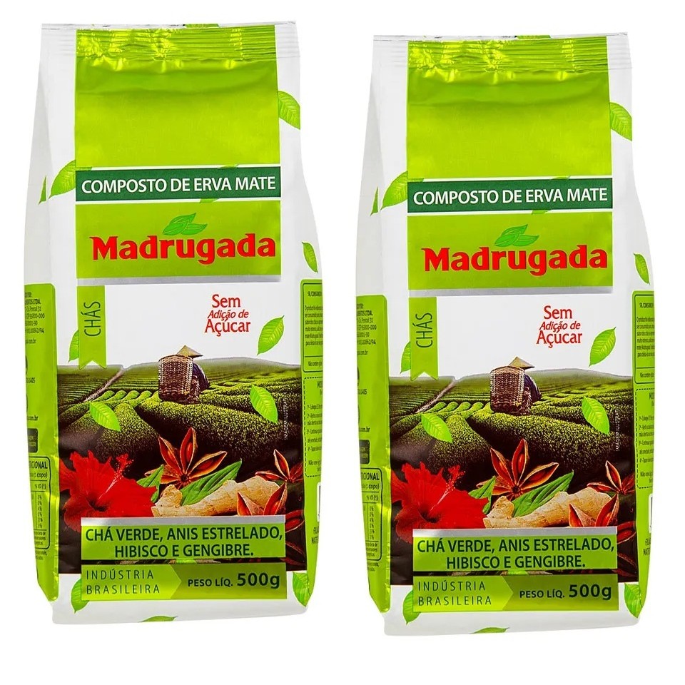 Kit 02 Compostos Erva Mate Madrugada Chás  Verde Anis Hibisco Gengibre 500g cada