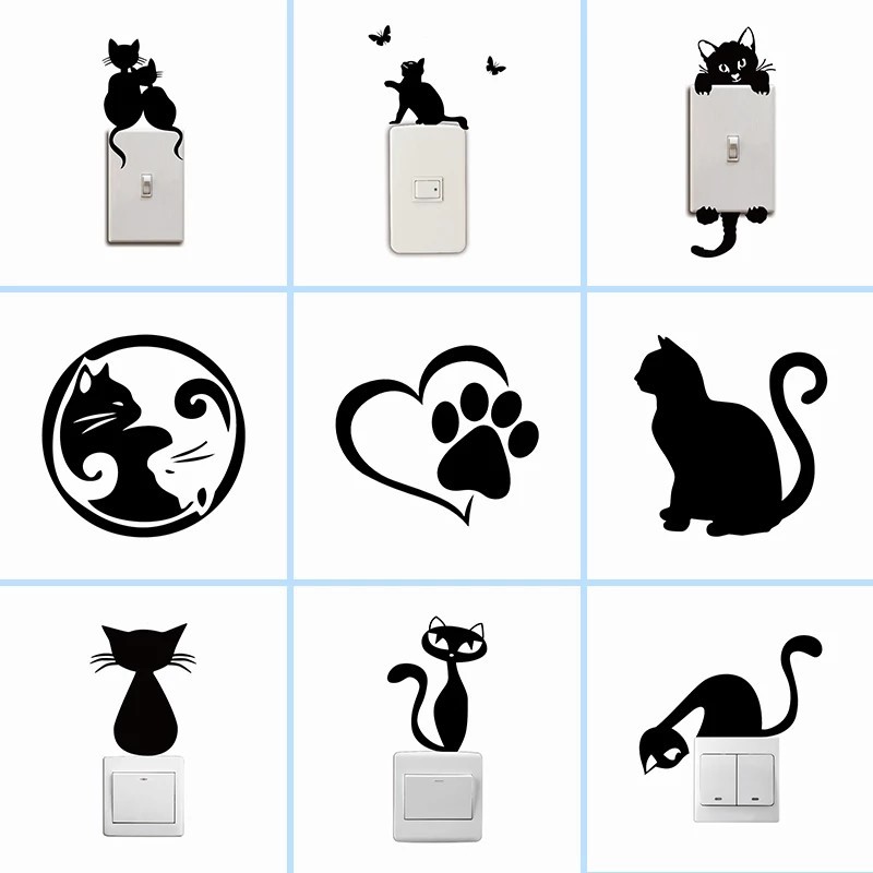 Kit Com 9 Adesivos De Interruptor Gatinhos - Combo 9 Adesivos Para Interruptor