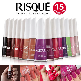 Kit 15 Esmaltes Risque Atacado Cores Tons Quentes Vermelho Laranja Roxo