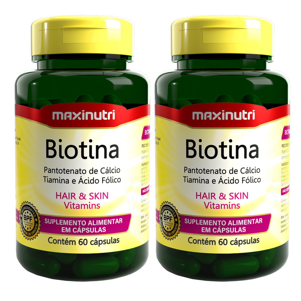 Kit 2 Biotina Maxinutri Hair Skin Vitaminas + Ácido Fólico 60 Cápsulas