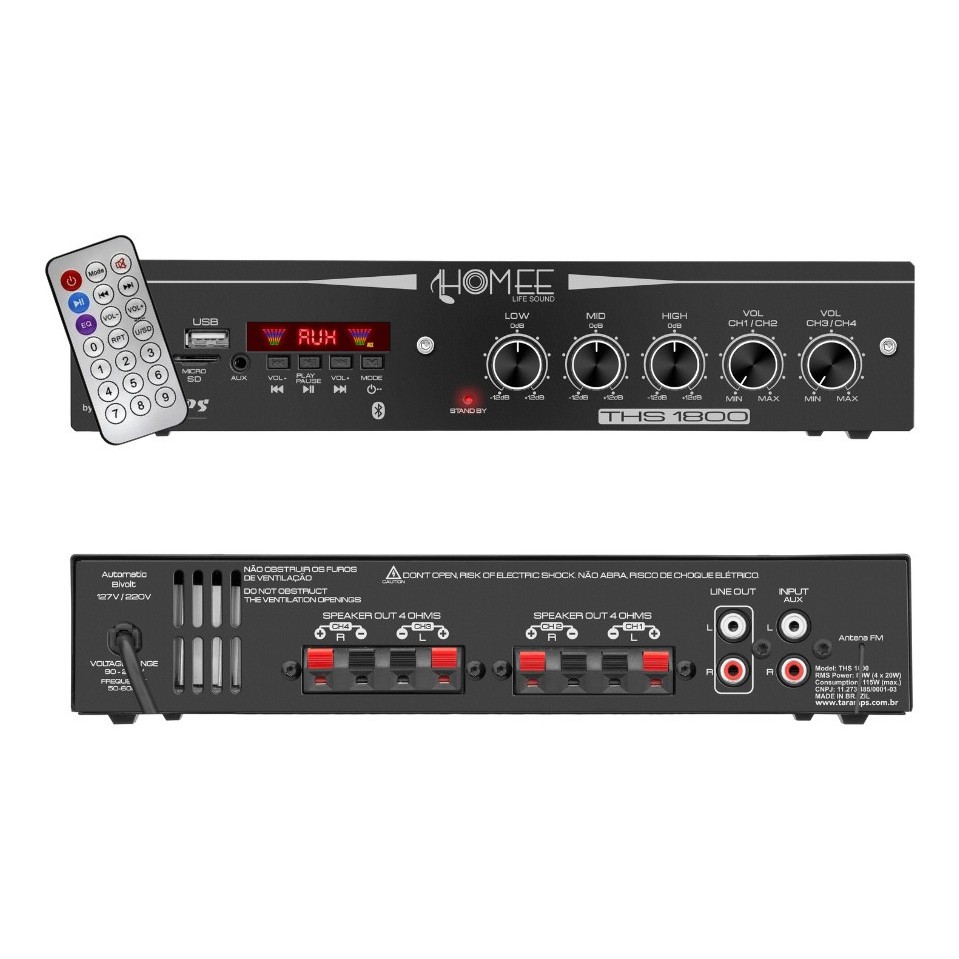 Amplificador Taramps Residencial Home Ths 1800 Usb Bluetooth