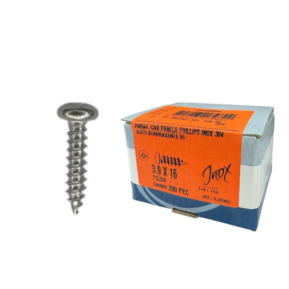 Parafuso Inox AAT Panela Phillips 3.9x16 Phillips Caixa 200 PCS